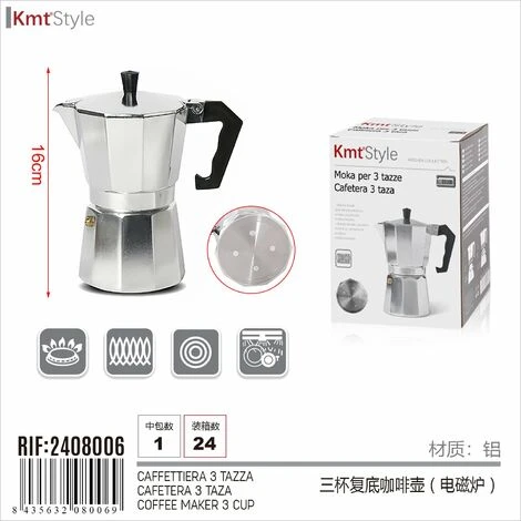 Caffettiera Induzione In Alluminio 3 Tazze 4 Caffettiera Induzione In Alluminio 3 Tazze - immagine 4