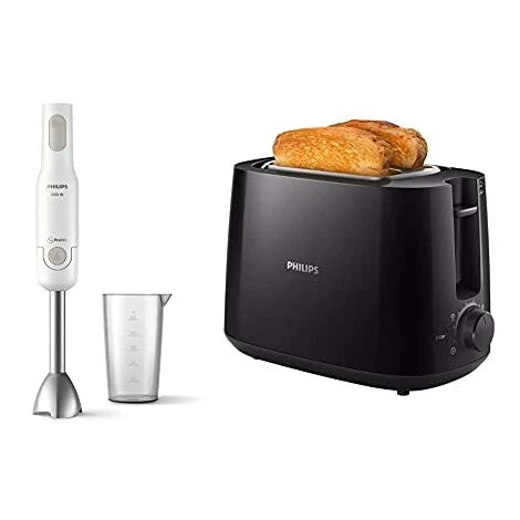 PHILIPS Frullatore Ad Immersione Hr2534/00, Nuova Daily Collection, 650W & Daily Collection Hd2581/90 Tostapane Con 8 Impostazioni E Griglia Scaldabriosche Integrata, Nero 1 PHILIPS Frullatore Ad Immersione Hr2534/00, Nuova Daily Collection, 650W & Daily Collection Hd2581/90 Tostapane Con 8 Impostazioni E Griglia Scaldabriosche Integrata, Nero