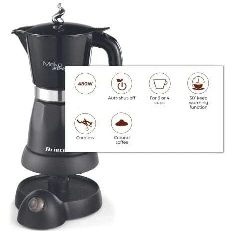 Ariete 1368 Moka Aroma Caffettiera Elettrica, 480 W, Plastica, Nero 5 Ariete 1368 Moka Aroma Caffettiera Elettrica, 480 W, Plastica, Nero - immagine 5