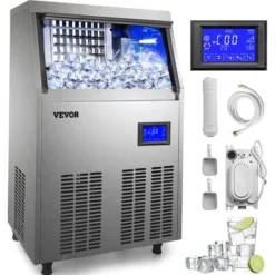 VEVOR Macchina Per Cubetti Di Ghiaccio Commerciale Produttività 70kg/24h Macchina Di Cubetti Di Ghiaccio Da Cucina Commerciale Schermo LED In Acciaio