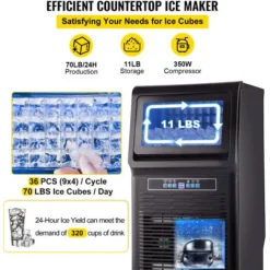 VEVOR Macchina Elettrica Per Ghiaccio Produzione 31,75kg AllOra, Macchina Per Ghiaccio Da Tavolo In ABS Nero, Macchina Per Cubetti Di Ghiaccio Da 350 W Per Vaschetta 36 Pz Con Pannello Di Controllo -Moulinex Negozio 92083050 4