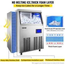 VEVOR Macchina Elettrica Per Cubetti Di Ghiaccio Commerciale Produttivita 50kg/24h, Macchina Da Terra Per Cubetti Ghiaccio Commerciale Con Schermo LCD In Acciaio Inox, Macchina Per Ghiaccio Da Cucina -Moulinex Negozio 92083053 5