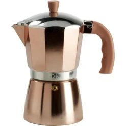 FLUO Di Q.b. By MOPITA, Caffettiera 6 Tazze In Alluminio, Guranizione In Silicone, Manico Antiscottatura, Per Tutti I Piani Cottura, No Induzione, Colore Rose Gold