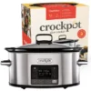 Crock-Pot Crockpot Pentola Per Cottura Lenta,Slow Cooker,Spegnimento Automatico,5.6 Lt,fino 6-8 Persone,Funzione TimeSelect Per Programmare Orario Fine Cottura, Funzione Warm Automatica, Ceramica, 240W, Argento