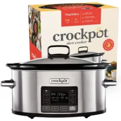 Crock-Pot Crockpot Pentola Per Cottura Lenta,Slow Cooker,Spegnimento Automatico,5.6 Lt,fino 6-8 Persone,Funzione TimeSelect Per Programmare Orario Fine Cottura, Funzione Warm Automatica, Ceramica, 240W, Argento