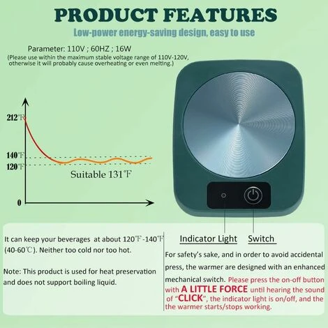 Tazza Da Caffè Sottobicchiere Scaldatazze Per Caffè Tè Cacao Latte Cibo ITutta Candela, Pannello Metallico In Alluminio, Sicuro Affidabile, Verde (4" X 5") 2 Tazza Da Caffè Sottobicchiere Scaldatazze Per Caffè Tè Cacao Latte Cibo ITutta Candela, Pannello Metallico In Alluminio, Sicuro Affidabile, Verde (4" X 5") - immagine 2