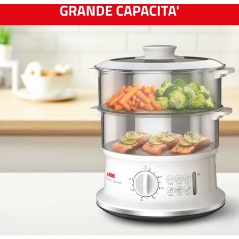 Tefal Vc1451 Vaporiera Convenient Series Inox, Timer Con Spegnimento Automatico, Livello Di Acqua Visibile, Capacità 6 L, Bianco 2 Tefal Vc1451 Vaporiera Convenient Series Inox, Timer Con Spegnimento Automatico, Livello Di Acqua Visibile, Capacità 6 L, Bianco - immagine 2