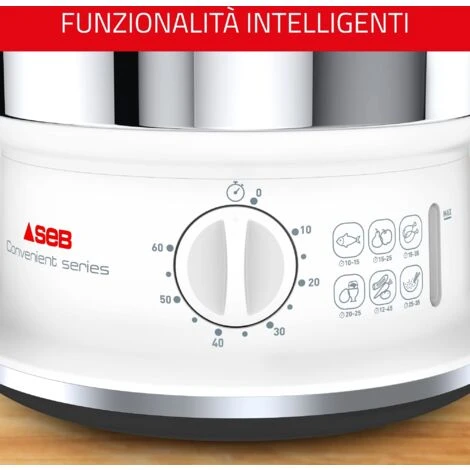 Tefal Vc1451 Vaporiera Convenient Series Inox, Timer Con Spegnimento Automatico, Livello Di Acqua Visibile, Capacità 6 L, Bianco 3 Tefal Vc1451 Vaporiera Convenient Series Inox, Timer Con Spegnimento Automatico, Livello Di Acqua Visibile, Capacità 6 L, Bianco - immagine 3