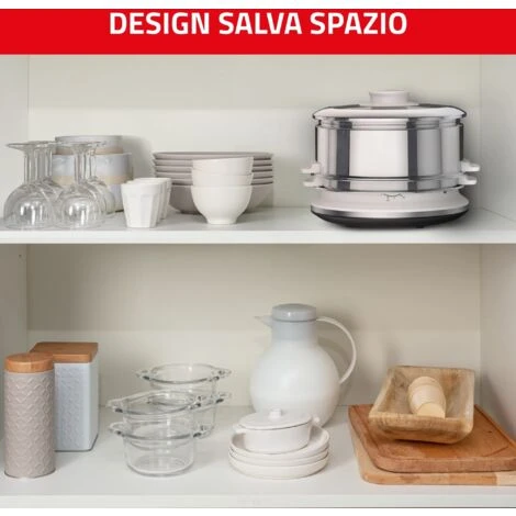 Tefal Vc1451 Vaporiera Convenient Series Inox, Timer Con Spegnimento Automatico, Livello Di Acqua Visibile, Capacità 6 L, Bianco 4 Tefal Vc1451 Vaporiera Convenient Series Inox, Timer Con Spegnimento Automatico, Livello Di Acqua Visibile, Capacità 6 L, Bianco - immagine 4