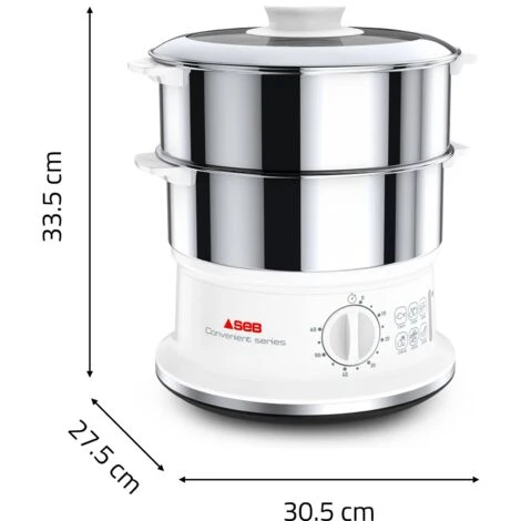 Tefal Vc1451 Vaporiera Convenient Series Inox, Timer Con Spegnimento Automatico, Livello Di Acqua Visibile, Capacità 6 L, Bianco 5 Tefal Vc1451 Vaporiera Convenient Series Inox, Timer Con Spegnimento Automatico, Livello Di Acqua Visibile, Capacità 6 L, Bianco - immagine 5