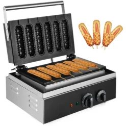 VEVOR 1500W 50-300℃ Deliziosa Macchina Per Waffle, Waffle Maker Commerciali 6 Pezzi, Macchina Per Antiaderenti Hot Dog, Waffle Maker 220V, Macchina Per Waffle In Acciaio Inossidabile Per Panetterie