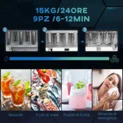 HOMCOM Macchina Per Il Ghiaccio Autopulente Con 2 Dimensioni Di Cubetti, 15kg In 24h, Serbatoio 2.1L -Moulinex Negozio 96084962 4