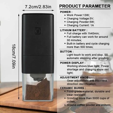 Macinacaffè Elettrico Portatile Macinacaffè 1300mAh Macinacaffè Ricaricabile USB Con Spazzola Per Chicchi Di Caffè Spezie Noci 5 Macinacaffè Elettrico Portatile Macinacaffè 1300mAh Macinacaffè Ricaricabile USB Con Spazzola Per Chicchi Di Caffè Spezie Noci - immagine 5