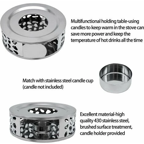 Scalda Teiera In Acciaio Inossidabile, Base Scalda Teiera Con Portacandele Rotondo Per Tè, Caffè, Isolamento Del Latte 2 Scalda Teiera In Acciaio Inossidabile, Base Scalda Teiera Con Portacandele Rotondo Per Tè, Caffè, Isolamento Del Latte - immagine 2