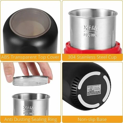 Macinacaffè Elettrico Da 150 W Macinacaffè In Grani Capacità 120 G Con Spazzola Per La Pulizia Cucchiaino 2 In 1 E Pressino (nero) 2 Macinacaffè Elettrico Da 150 W Macinacaffè In Grani Capacità 120 G Con Spazzola Per La Pulizia Cucchiaino 2 In 1 E Pressino (nero) - immagine 2