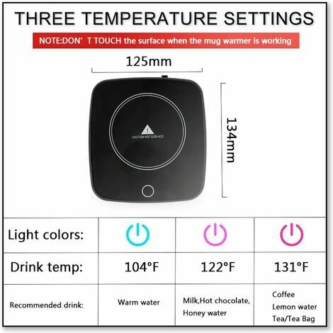Scalda Tazze. Scalda Tazze Da Caffè Scalda Tazze Elettrico Con 3 Impostazioni Di Temperatura. 16W Per Tazze Elettriche. Piastra Riscaldante Per Caffè Con Spegnimento Automatico Dopo 12 Ore. A Nera 4 Scalda Tazze. Scalda Tazze Da Caffè Scalda Tazze Elettrico Con 3 Impostazioni Di Temperatura. 16W Per Tazze Elettriche. Piastra Riscaldante Per Caffè Con Spegnimento Automatico Dopo 12 Ore. A Nera - immagine 4